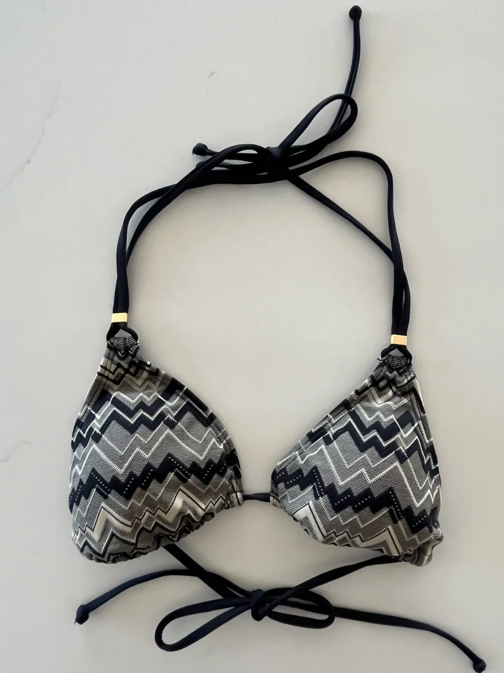 L*Space Black Chevron Geometric Sahara Triangle Halter Bikini Top Size Small
